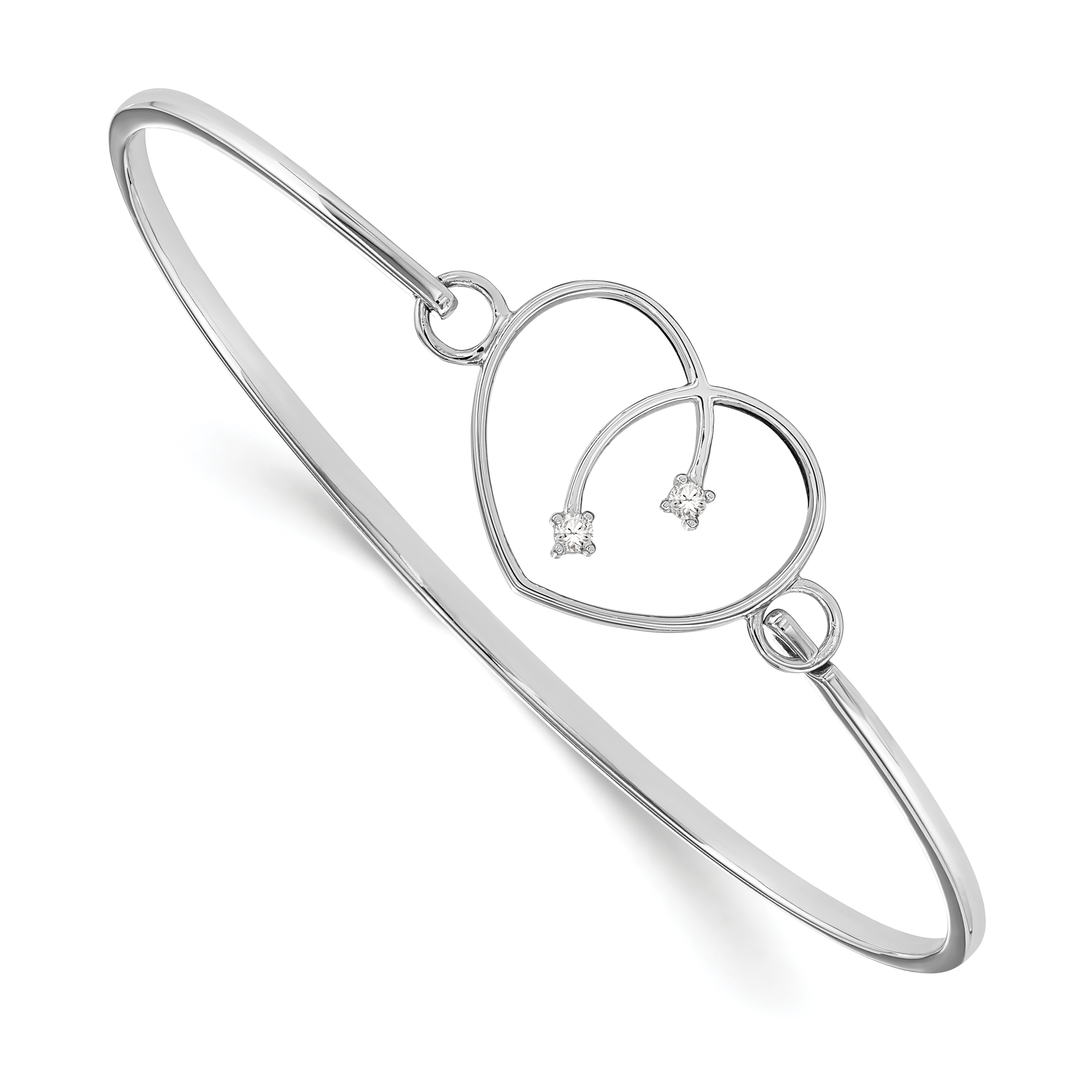 925 Sterling Silver Rhodium-Plated Diamond Heart Bangle